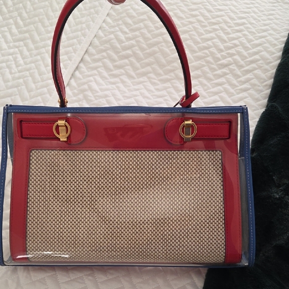 Tory Burch Lee Radziwill Bag w/ Raincoat Red and Blue Accents - Picture 5 of 16